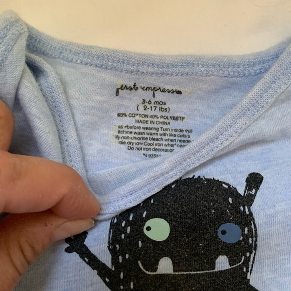 First Impressions 3-6 month heather blue I’m new here onesie - Picture 3 of 4